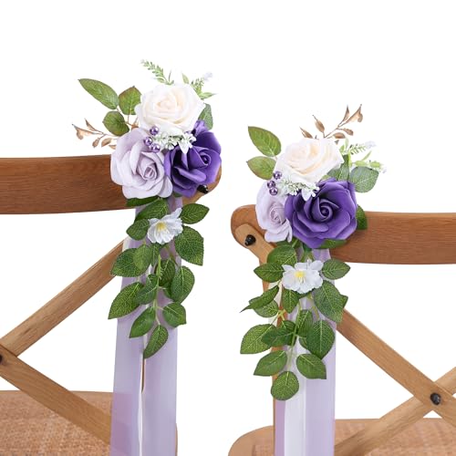 DreamBuilt 10 Wedding Aisle Decorations for Ceremony - Purple Chair Flowers for Aisle Decor and...