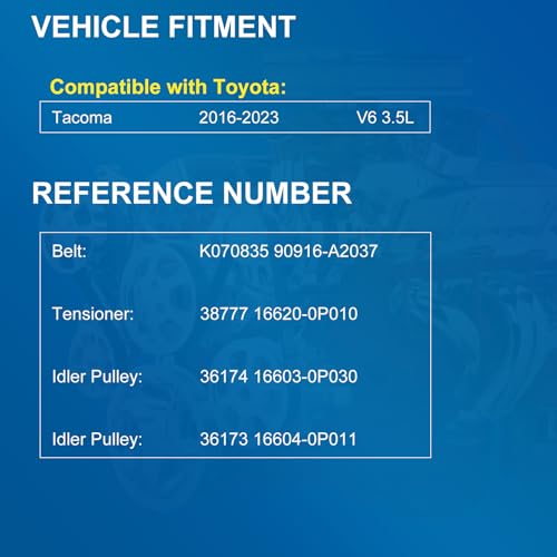 Image of Serpentine Belt Drive Component Kit with Tensioner & Idler Pulleys Compatible with 2016-2023 Toyota Tacoma V6 3.5L, Replace 90K-39424