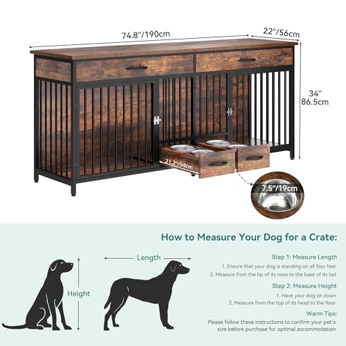 YITAHOME-Double-Dog-Crate-Furniture-with-Feeder-748-Indoor-Dog-Kennel-for-Large-Breed-with-Storage-Wooden-Dog-Crate-TV-Stand-Table-for-2-Small-Medium-Dogs-Rustic-Brown - Cucciolini Doodles YITAHOME-Double-Dog-Crate-Furniture-with-Feeder-748-Indoor-Dog-Kennel-for-Large-Breed-with-Storage-Wooden-Dog-Crate-TV-Stand-Table-for-2-Small-Medium-Dogs-Rustic-Brown