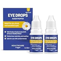 Healthcare by Amazon Augentropfen mit Natriumhyaluronat 0,2% und destilliertem Blütenwasser, 15 ml (2er Pack) (Früher eine Marke von Amazon Basic Care, identisches Produkt)