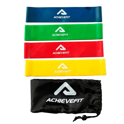Achieve Fit Resistance Loop Exercise Bands - Fitness Bands for Leg & Butt - Therapy Stretch Band for Rehabilition, Yoga, Pilates, Crossfit - Free Workout Guide and Carry Bag - Set of 4 (2 x 10inch )