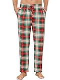 Wikoan Pantalon de Pyjama Hiver pour Homme, Pantalons de Nuit à Carreaux Chaud Doux Bas de Pyjama Long D'intérieur avec Poches Vert/Rouge M