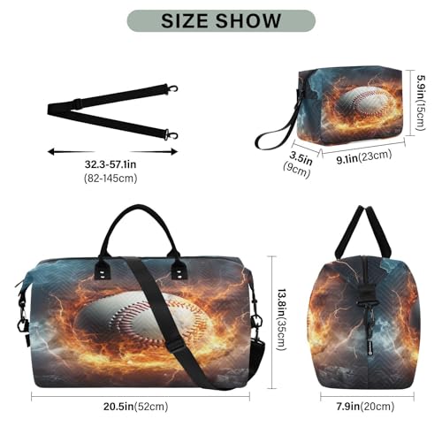 Kigai Fire Baseball Lightning Duffle Bag Versatile Travel Duffel for Men and Women, Carry On for Weekend or Overnight Stay3