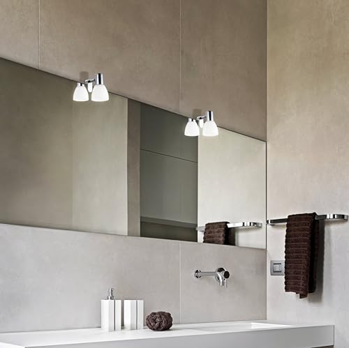 EGLO Spiegellampe Sticker, Wandleuchte, Spiegelleuchte aus Metall und opal-mattem Glas, Badezimmer Lampe in Chrom, Weiß, Feuchtraumleuchte, IP44, E14 Fassung