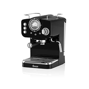 Swan SK22110BN Retro Espresso Coffee Machine with Milk Frother, Steam Pressure Control, 1.2L Detachable Water Tank, 1100W, Retro Black
