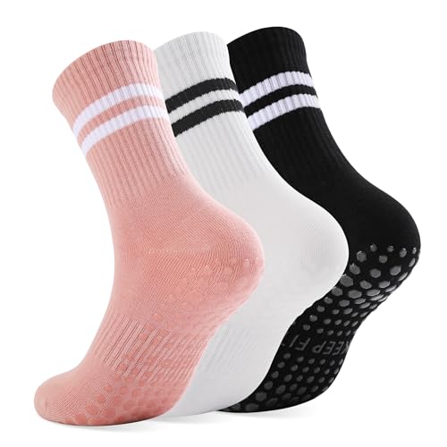 Image of loudashuaiqi Grip Pilates Socks Non Slip Athletic Yoga Socks with Grips for Women Grippy socks for Hospital Workout Barre