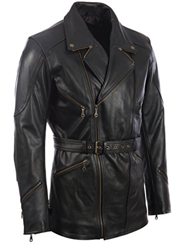 Mid Length Mens Genuine Cow Hide Leather Car Coat 3/4 Quarter Motorcycle Black Long Jacket - Winter Outerwear4