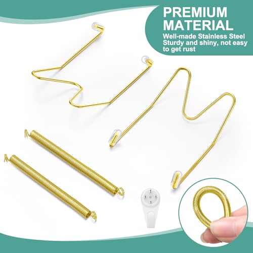 Image of Hotop 12 Pieces Plate Hangers for Wall Stainless Steel Wire Invisible Heavy Duty Plate Hangers Display Holders with 12 Pieces Hooks for Wall Decorative(4 /6 /8 /10 /12 /14 Inch,Gold)