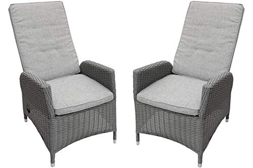 kynast exklusiv Polyrattan Gartensessel Rattansessel Relaxsessel Loungesessel, Rückenteil stufenlos verstellbar, Grau + Auflage Grau meliert