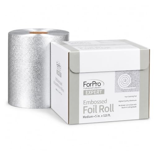 ForPro Professional Collection Expert Embossed Aluminum Foil Roll 320 Ft Hair Foils for Color Application and Highlighting Services Silver Medium 5W