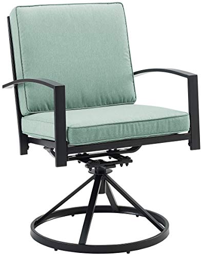Crosley Furniture Ko60026Bz-Mi Kaplan Outdoor Metal Dining Swivel Chairs, Set Of 2, Oiled Bronze With Mist Cushions #TOP7