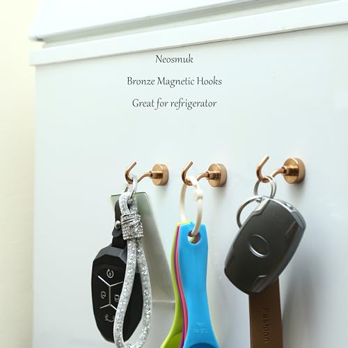 Image of Neosmuk Magnetic Hooks, 22 lb+ Heavy Duty Earth Magnets with Hook for Refrigerator, Extra Strong Cruise Hook for Hanging, Magnetic Hanger for Cabins, Grill (Bronze, Pack of 6)