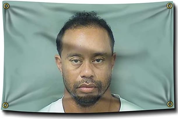 Tiger Woods Mugshot Flag with Brass Grommets For College Dorm Room Mancave Wall Frat Outdoor Decor
