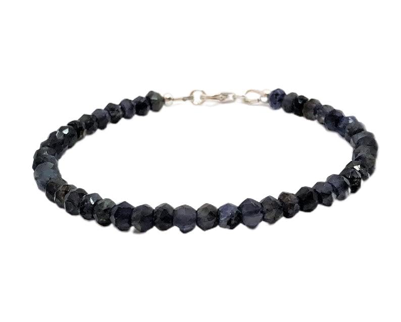 Bracelet iolite 4mm perles rondelles pierres gemmes facettées unisexe 7 pouces