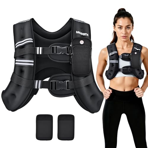 PACEARTH Weighted Vest 6lb/12lb/16lb/20lb/25lb/30lb Weight Vest with Reflective Stripe Body Weight Vests Adjustable for Men Women Workout Strength Training Running Walking Jogging