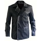 The Classic Fit Dr Who Christopher 9th Dr Cosplay Coat, Double Breasted, German Naval, Leather Jacket (US, Alpha, 3X-Large, Regular, Regular, Black)