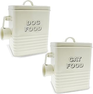 BARGAINS-GALORE CAT FOOD STORAGE CONTAINER DOG RETRO VINTAGE CREAM SCOOP ENAMEL LID TIN HOME NEW | STORAGE ORGANISER | EASY TO CLEAN DURABLE | KITCHEN SHELF (DOG)