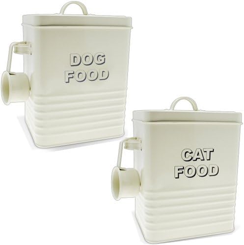 BARGAINS-GALORE CAT FOOD STORAGE CONTAINER DOG RETRO VINTAGE CREAM SCOOP ENAMEL LID TIN HOME NEW | STORAGE ORGANISER | EASY TO CLEAN DURABLE | KITCHEN SHELF (DOG)
