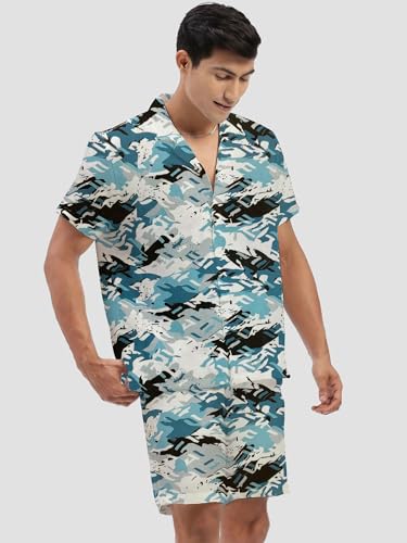 Image of Amazon Brand - Anarva Mens Camouflage Printed Co-ord Set | Half Sleeve Shirt and Shorts Set | Casual Summer Outfit for Beach, Travel, Vacation -