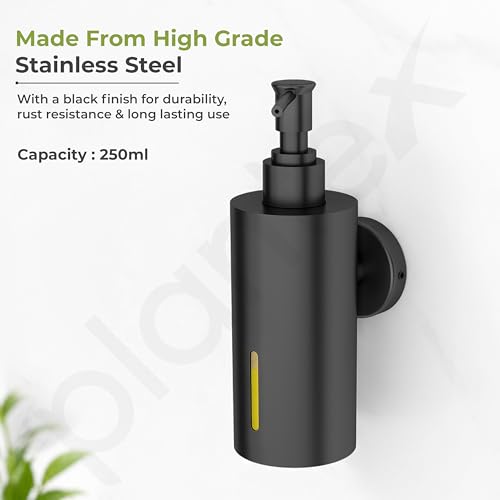 Image of Plantex Liquid Soap Dispenser for Bathroom /Stainless Steel Shampoo Dispenser /Round Hand wash Dispenser /Bathroom Accessories - Pack of 1 (Black)