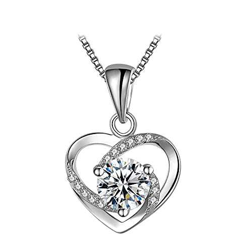 Collier de Coeur en Argent 925 avec Pendentif Micro Zircon pour Femme