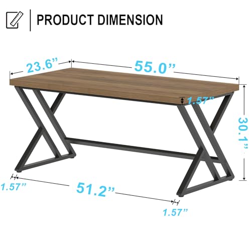 LVB Wood Computer Desk, Rustic Home Office Executive Desk for Bedroom, Industrial Wooden Computer Writing Study Work Gaming Table, Modern Metal PC Student Simple Desk with Storage, 55 Inch, Rustic Oak - Image 3