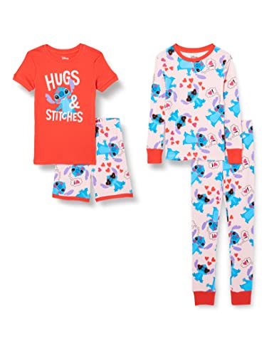 Amazon Essentials Disney | Marvel | Star Wars Girls' Snug-Fit Cotton Pajama Sleepwear Sets (Previously Spotted Zebra), Pink/Red, Stitch Hugs, 6-7 Years #TOP8