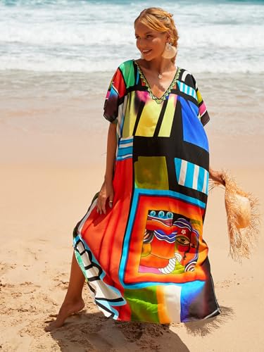 Image of NFVNKJ Women's Plus Size Beach Lounge Kaftan Maxi Dress Swimsuit Coverup for Women