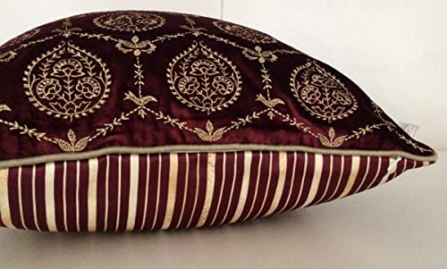 Image of TARA- Sparkling Homes 12 x 18 Inches Embroidered Velvet Cushion Covers, 'Padmini' from 'The Royal Collection', Set of 1 (Wine Red, 12 x 18 Inches)