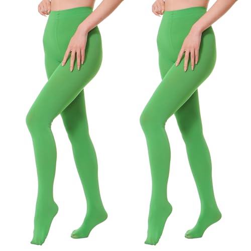 EVERSWE 2 Pairs Pack Womens Opaque Tights (S-M Clover Green)