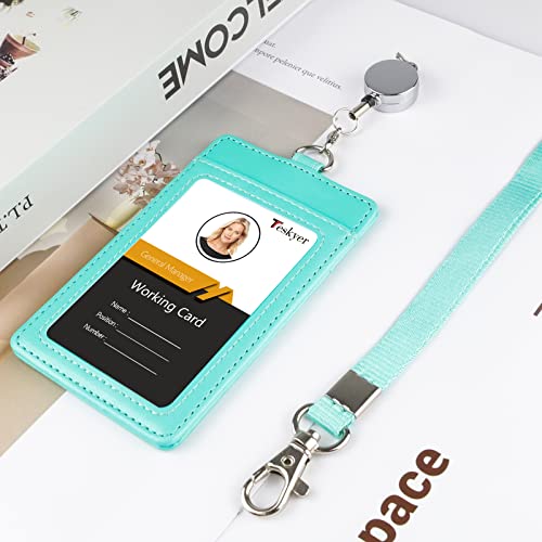 Teskyer Id Badge Holder With Retractable Lanyard, Easy Swipe Premium Pu Leather Id Card Holder With 2 Card Slots For Work Id, School Id, Metro Card And Access Card #TOP4
