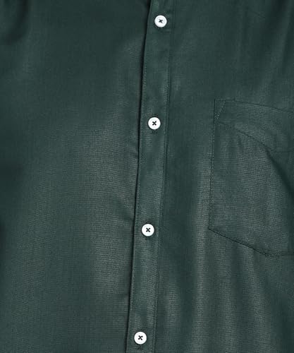 Image of MILDIN Men's Cotton Blend Solid Shirt with Spread Collared Half Sleeve Curved Hemline Button Closure Regular Fit and One Pocket | Half Sleeve Shirt for Men