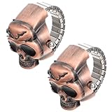 NOLITOY Reloj de Anillo Abatible Vintage 2 Piezas Color Rojo Antiguo Diseño de Calavera, Mini Reloj de Dedo de Moda para Mujer, Accesorio Original y Obsequio para Halloween y Fiestas