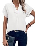 ANRABESS Women Summer Business Casual Tops Dressy V Neck Short Sleeve Chiffon Blouse Office Work Loose Shirt 2025 Outfit White Small