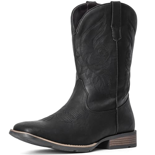 Best Entry Level Cowboy Boots: Your Guide 12 IUV Cowboy Boots For Men Square Toe Western Boot Durable Retro Classic Embroidered Pull On Boot Slip Resistant Country Boots