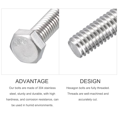 Image of METALLIXITY Hex Head Bolts (5 /16-18 x 6 inch) 6Pcs, 304 Stainless Steel 18-8, Fully Threaded, External Hex Drive, Plain Finish, Hex Head Screw Bolt, Silver