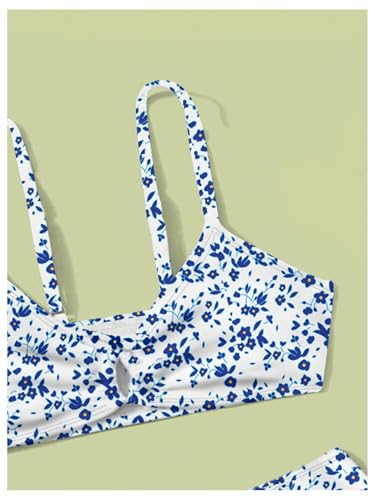 Image of COZYEASE Girls' 2 Piece Ditsy Floral Print Knot Front Ruched Triangle Bikini Swimsuit