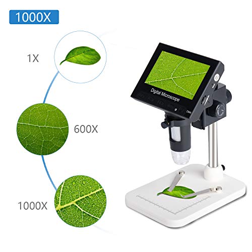 ESAKO 4.3 inch Digital Microscope 1000X Magnification USB Microscope 2000mAh Rechargeable Battery 32GB for Kids Students