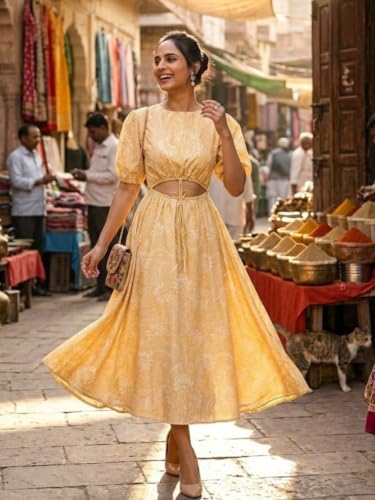Image of GRECIILOOKS Printed Dress for Women | Midi One Piece Outfit | Casual Western and Trendy Fashion Outfit | Stylish Summer Outfit | Western Ankle Lengt One Piece Dresses