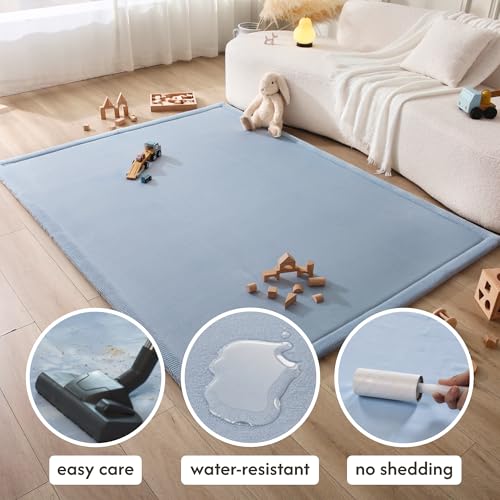 Image of Hakuna Matte CloudSoft Baby Play Mat for Floor 60 inch x 80 inch Blue | Coral Velvethigh-density foam Rug for Crawling & Cozy Play - Non-Slip, Water-Resistant, Easy-CareTummy Time Mat