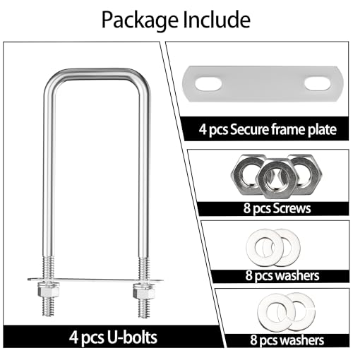Image of 4Packs Square U-Bolt, 304 Stainless Steel Square Bend U Bolts with Nuts and Frame Plate for for Boat Trailer Tube, Rectangular Wood and Metal Objects M10*50 * 120mm