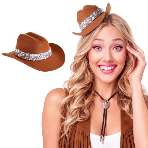 Zeyune 6 Inch Mini Brown Cowboy Hat Hair Clip for Western Party Disco