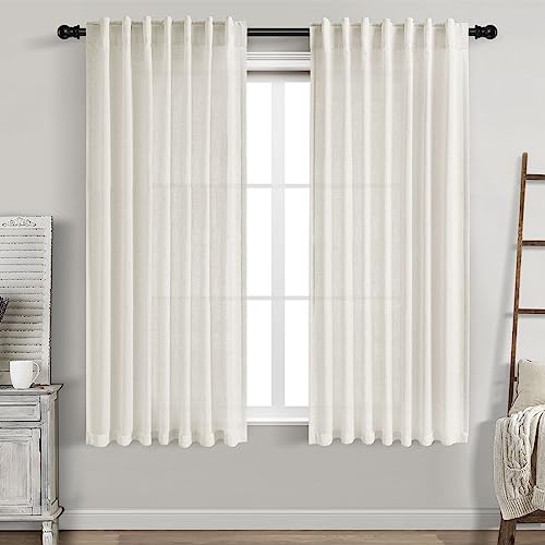 Nanspring Cream Linen Curtains 58 Inch Length for Living Room 2 Panels Set Neutral Modern Farmhouse Window Curtain Semi Sheer Back Tab Rod Pocket Light Filtering Privacy Drapes for Bedroom 52x58