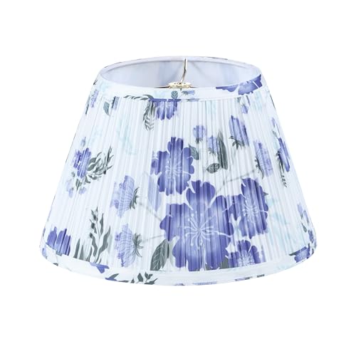 Image of Aspen Creative 33174, Hardback Empire Transitional Spider Lamp Shade, Mushroom Pleated White with Blue Floral Print Designed Fabric, 7 inch Top x 12 inch Bottom x 8 inch Slant Height