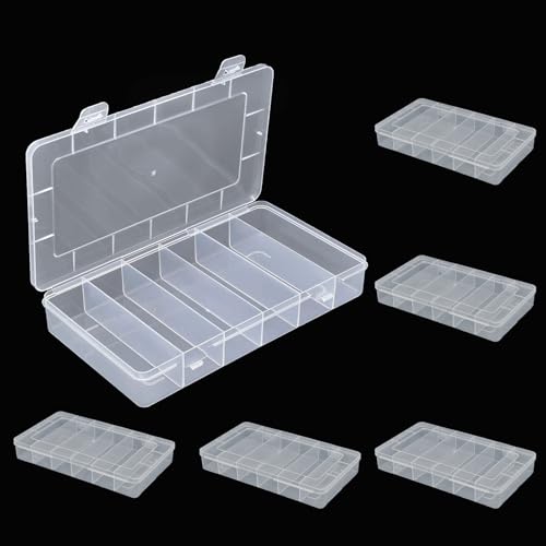 Caja organizadora para señuelos de pesca 6 compartimentos, transparente, plástico, modelo TB-ML GIWOSK