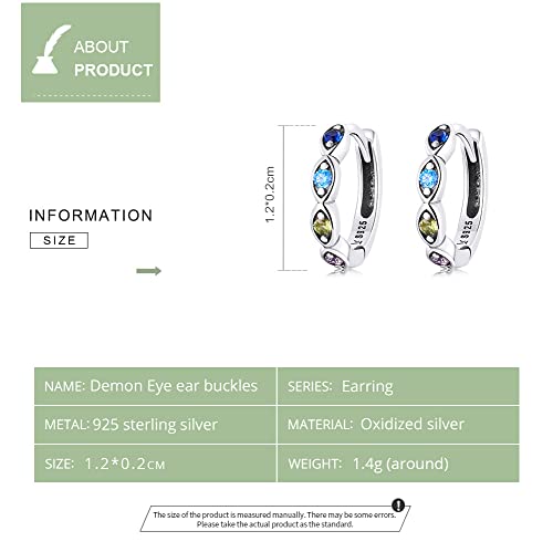 Rainbow Evil Eye Small Hoop Earrings Sterling Silver 925 Colorful Crystal Rhinestone CZ 10mm Cartilage Round Huggie Hoops Tragus Earring Fashion Jewelry Gifts for Women Girls 6