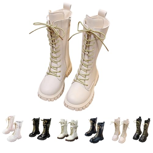 K-pop De-mon Hun-ters Botas de invierno forradas para niñas y niños, cálidas botas de equitación con forro polar forradas de cuero con cremallera lateral con cordones, botas de nieve impermeables