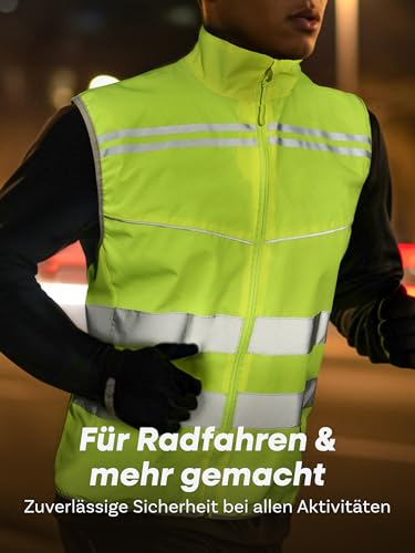 Prowiste Fahrradweste Herren & Damen – Leuchtweste mit Reflektorstreifen – Atmungsaktiv (Mesh) – mit Rückentasche – Laufweste – Reflektorweste – Reflektierende Weste – L