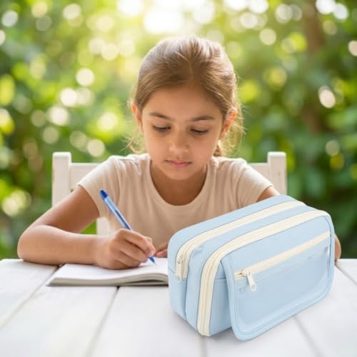 Image of Zibuyu Large Capacity Pencil Pouch for Girls & Boys, 9-Layer Pencil Case (Sky Blue) | Multipurpose Pouch for Stationery Items, Makeup, Accessories, with Clear Mesh Pockets, Blue
