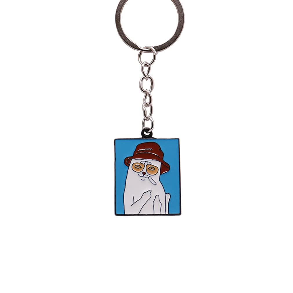 Funny Cat Charm Keychain Cartoon Cat Keychain Women's Keychain with Cat Charm Middle Finger Cat Cute Keychain for Handbag Purse Key Funny Keychain for Girls Japanese Style White Cat Cute Keychain